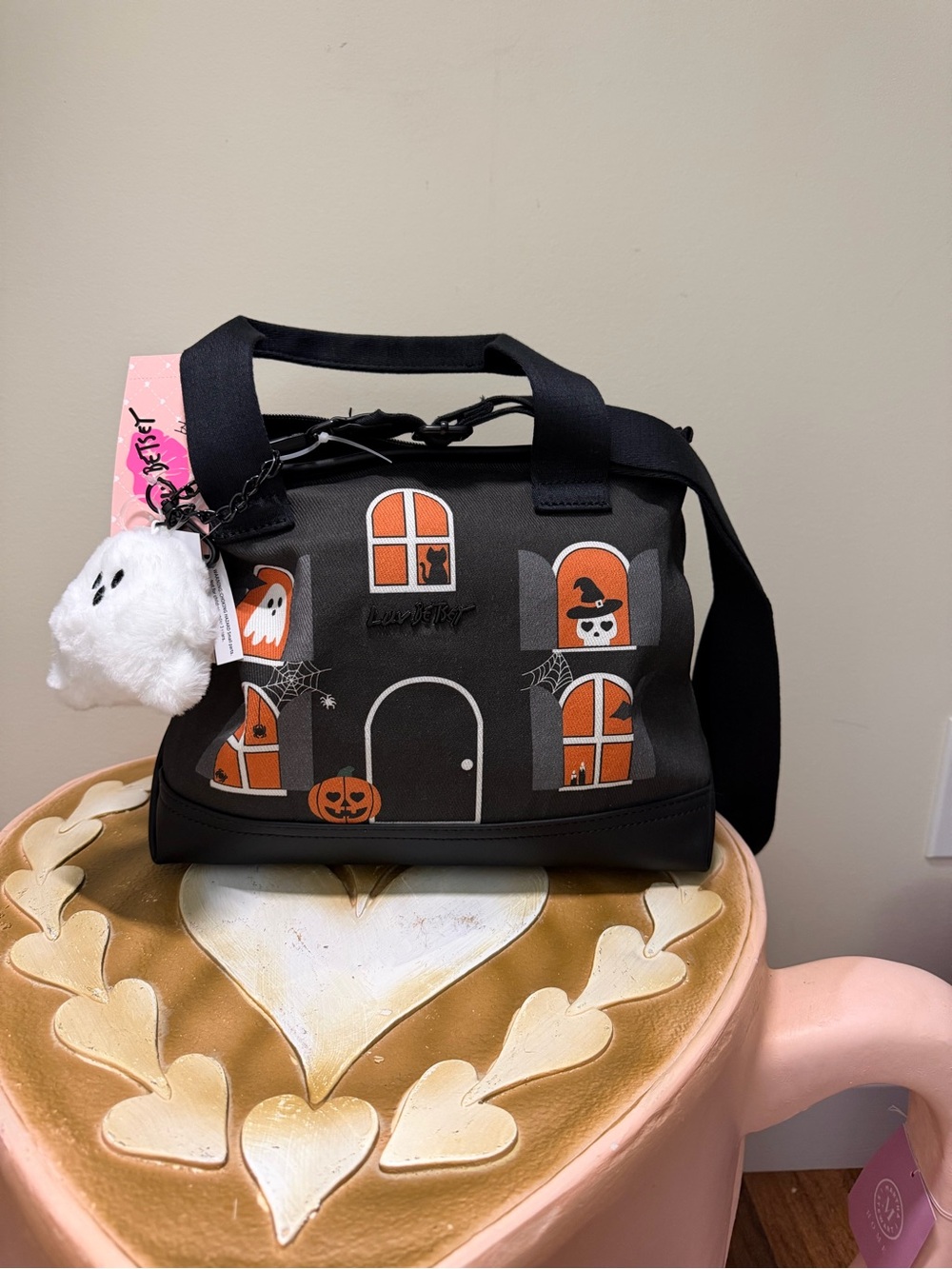 Luv Betsey Johnson Canvas Halloween Haunted House Tote Bag Purse